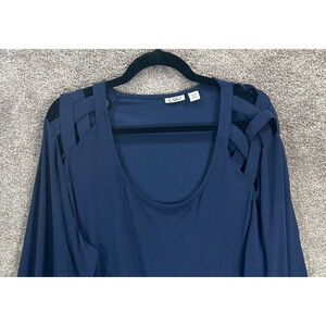 Cato Top Womens 26-28W‎ Blue Slit Open Shoulders 3/4 Sleeve Tunic Flowy Blouse